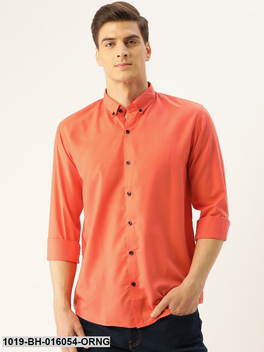 Men's Cotton Orange Casual Shirt