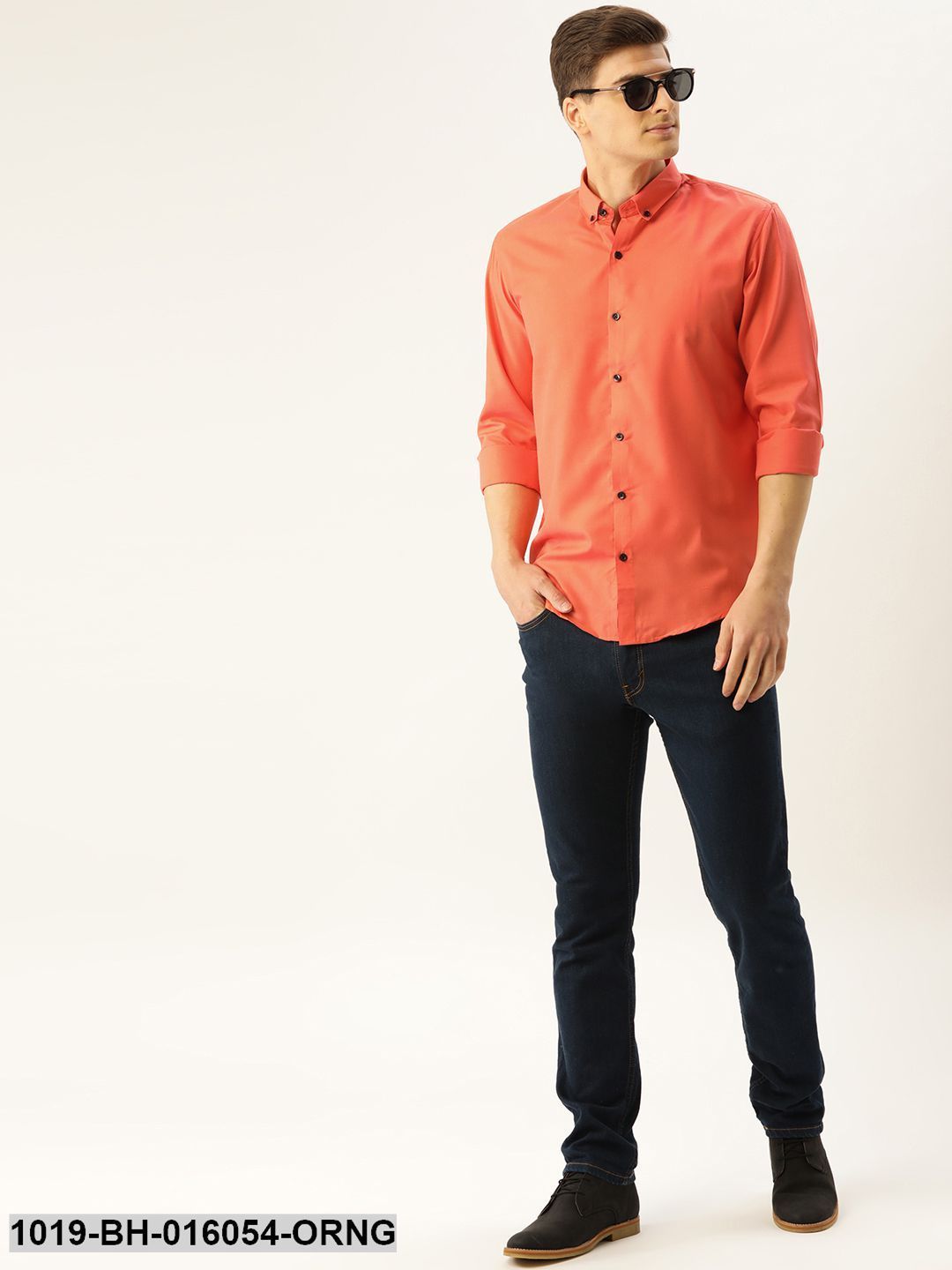 Men's Cotton Orange Casual Shirt