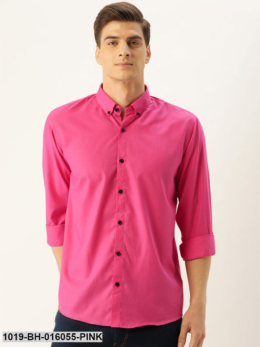 Men's Cotton Dark Pink Casual Shirt