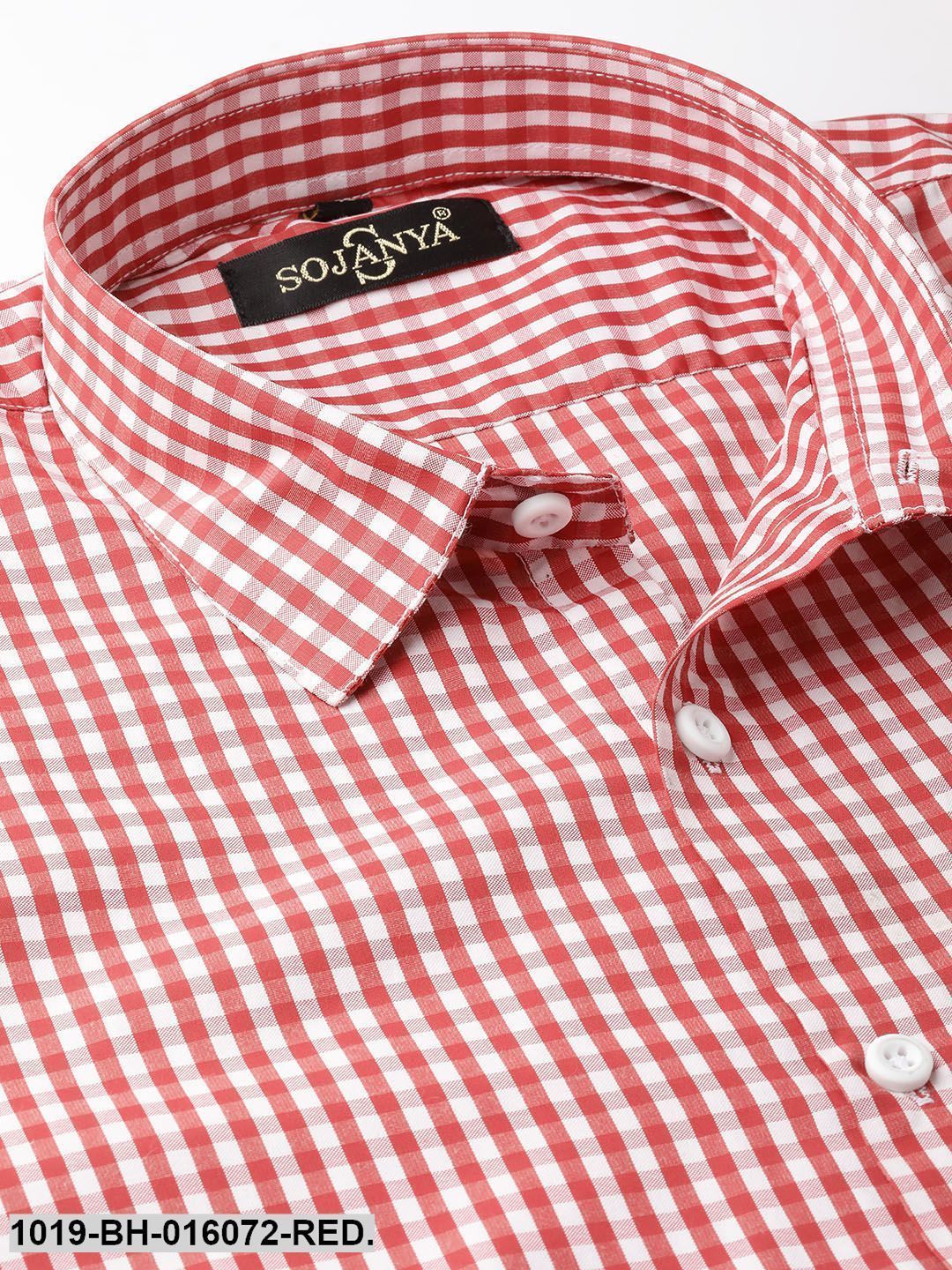 Men's Cotton Red & White Checked Casual Shirt