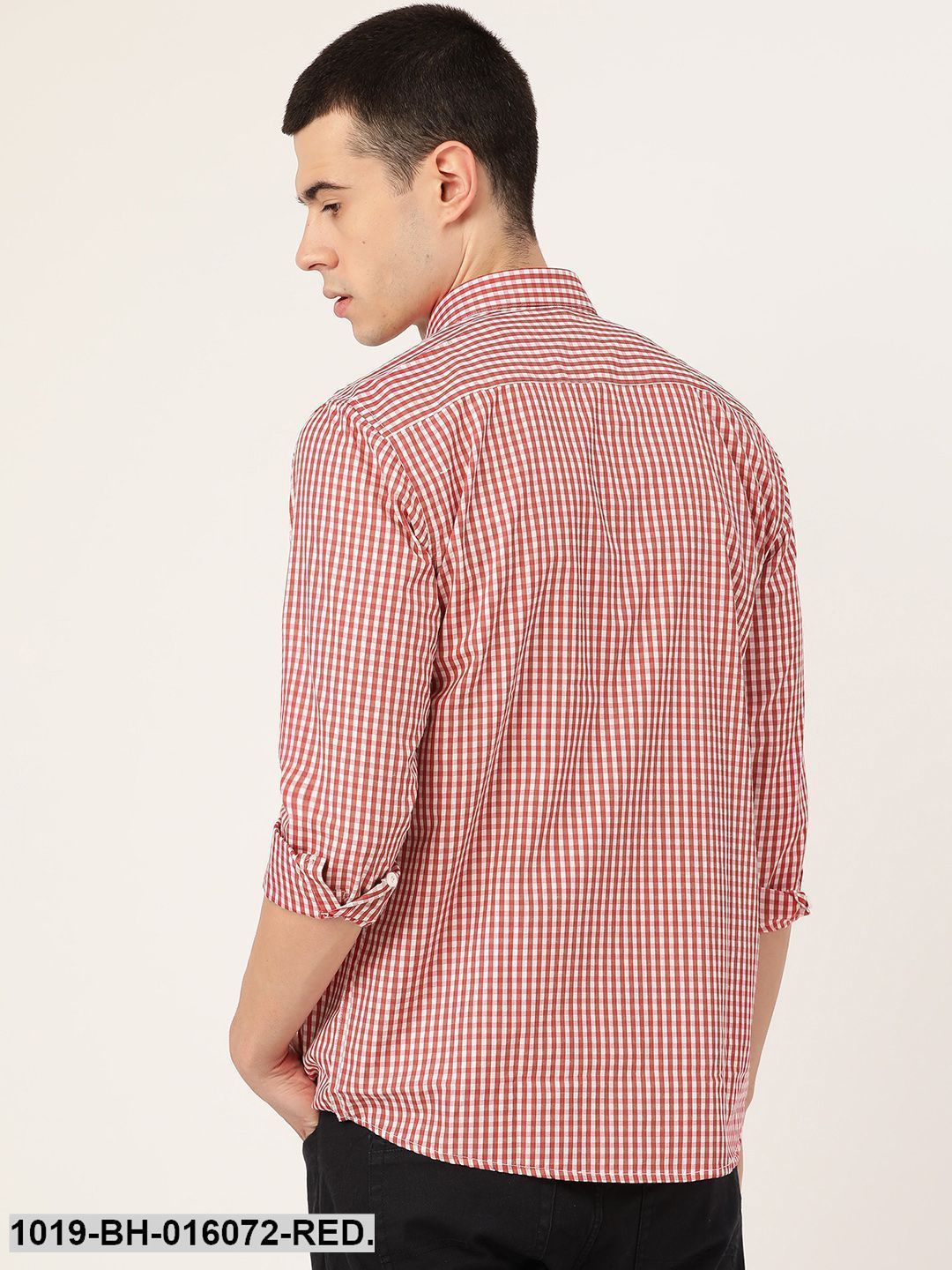 Men's Cotton Red & White Checked Casual Shirt