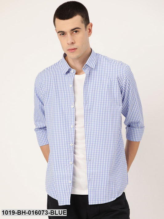 Men's Cotton Blue & White Checked Casual Shirt