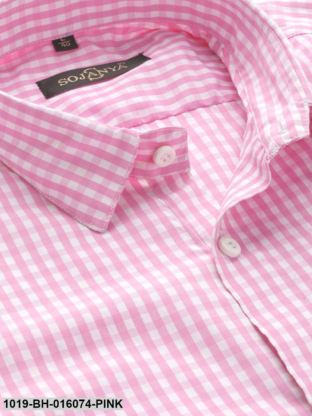 Men's Cotton Pink & White Checked Casual Shirt