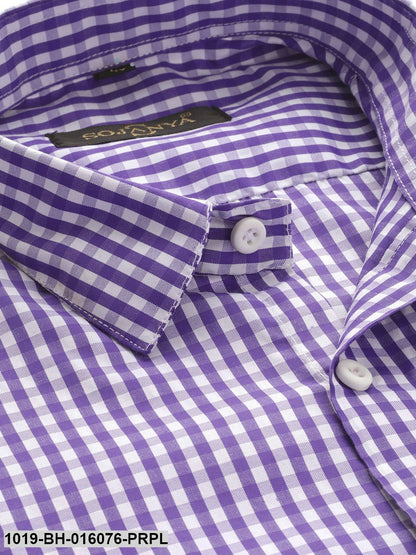 Men's Cotton Purple & White Checked Casual Shirt