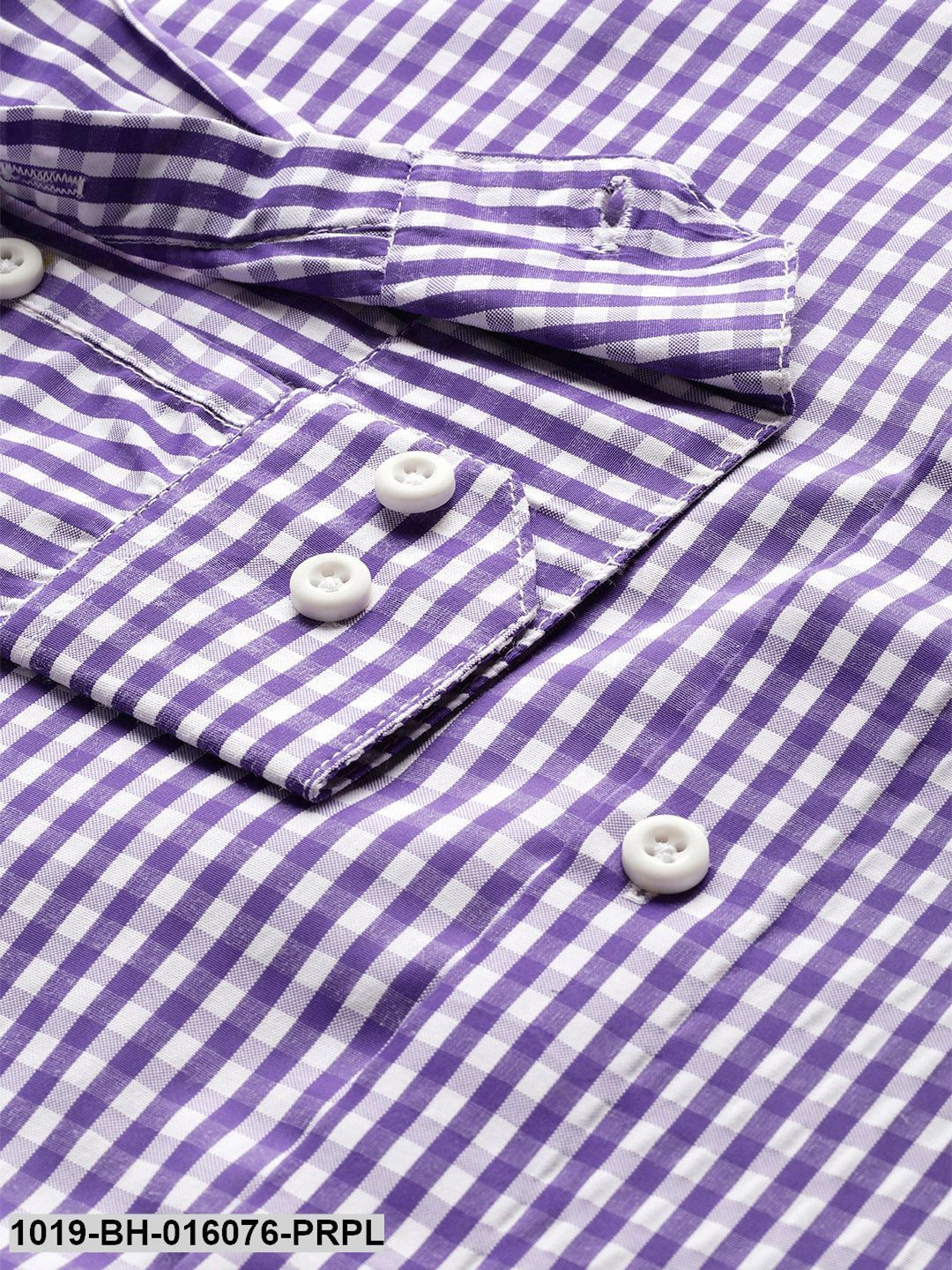 Men's Cotton Purple & White Checked Casual Shirt