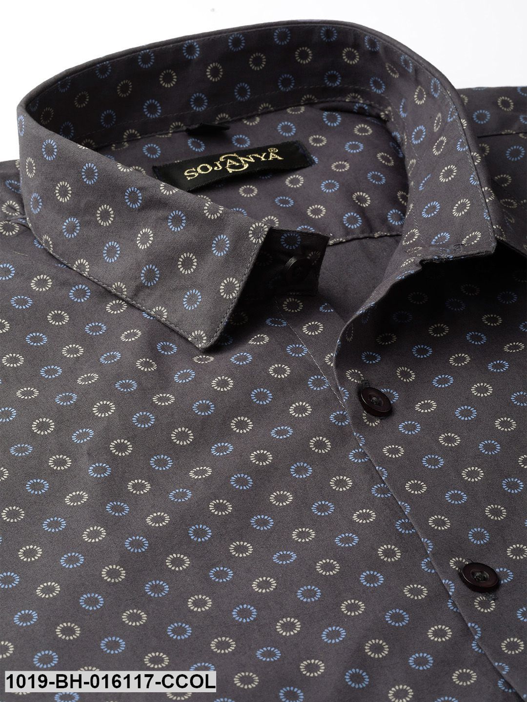 Men's Cotton Charcoal Grey Printed Casual Shirt