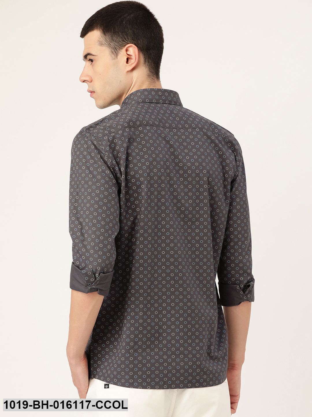 Men's Cotton Charcoal Grey Printed Casual Shirt