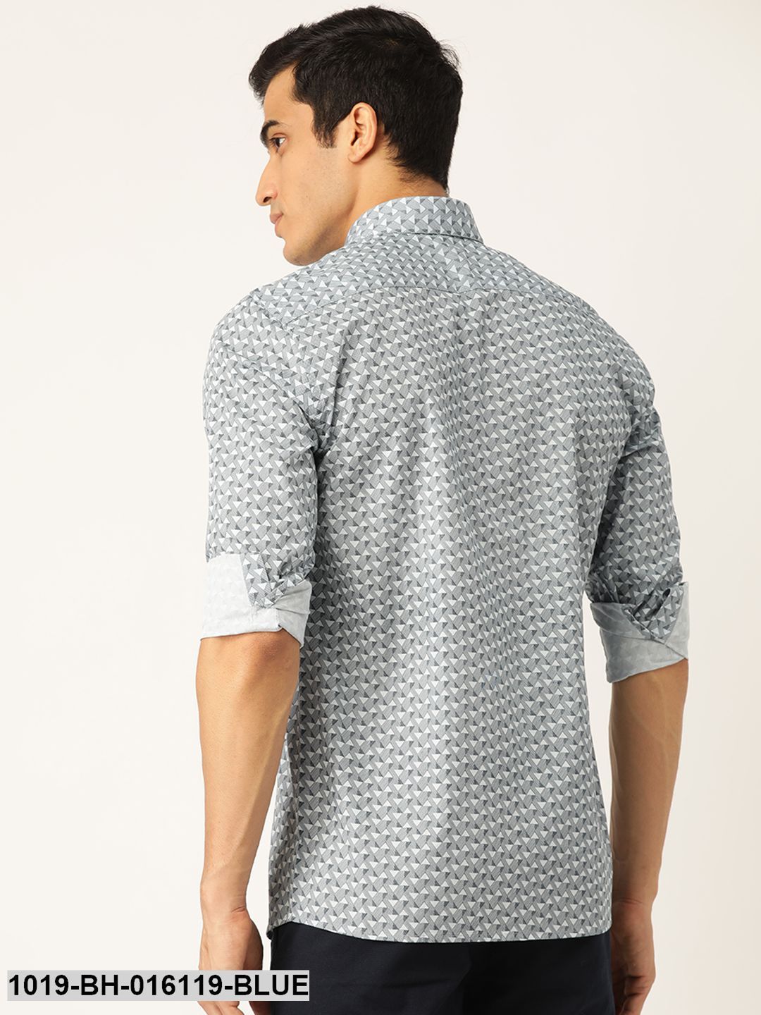 Men's Cotton Blue & Off-white Printed Casual Shirt