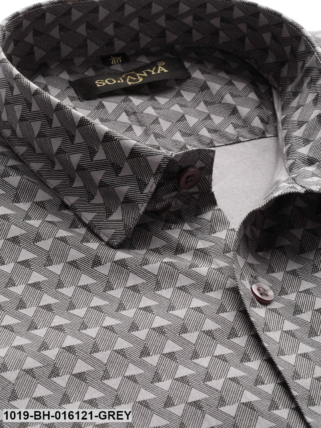 Men's Cotton Grey & Black Printed Casual Shirt