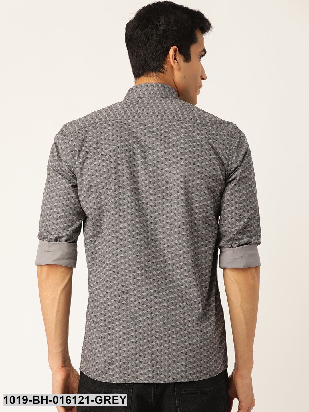 Men's Cotton Grey & Black Printed Casual Shirt