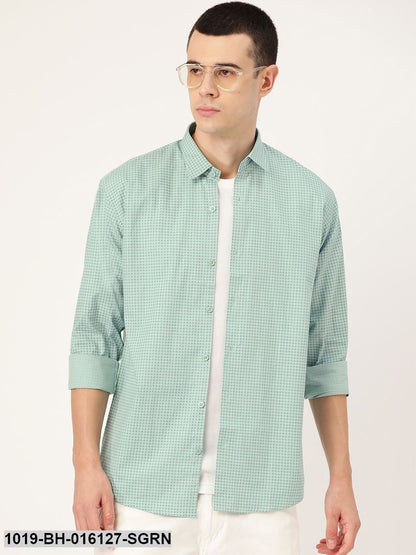 Men's Cotton Sea Green & Blue Printed Casual Shirt