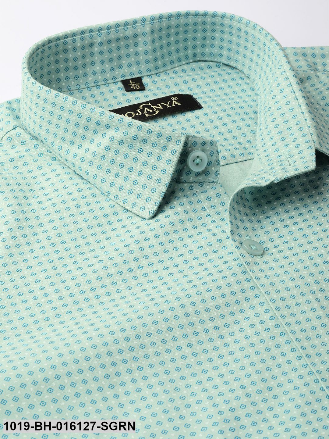 Men's Cotton Sea Green & Blue Printed Casual Shirt