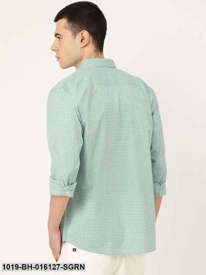 Men's Cotton Sea Green & Blue Printed Casual Shirt