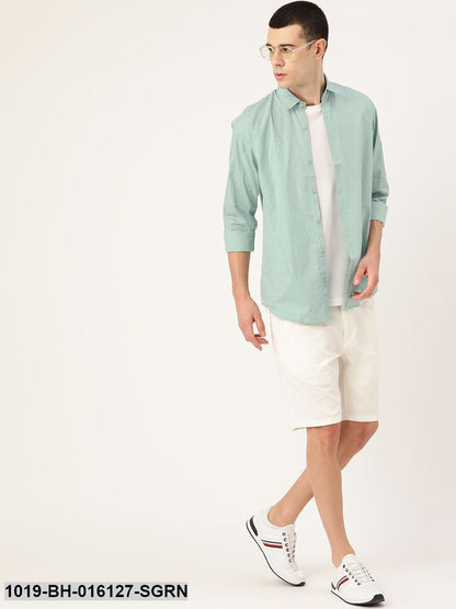 Men's Cotton Sea Green & Blue Printed Casual Shirt