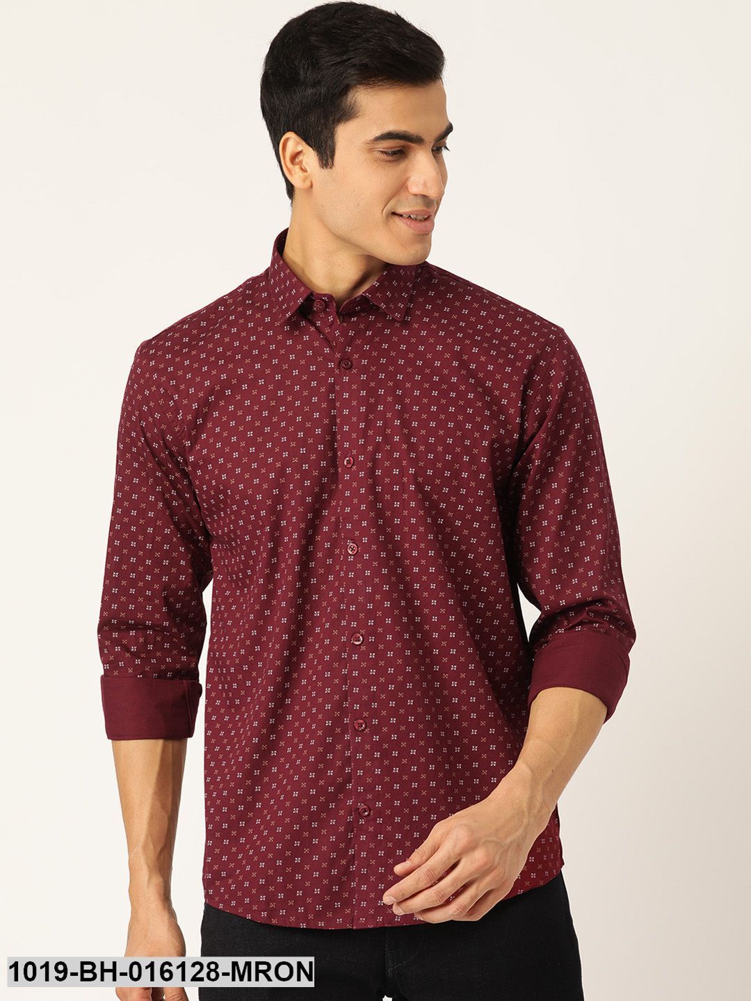 Men's Cotton Maroon & Multi Printed Casual Shirt