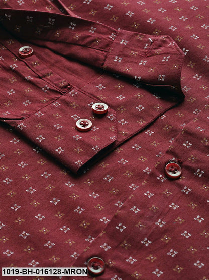 Men's Cotton Maroon & Multi Printed Casual Shirt