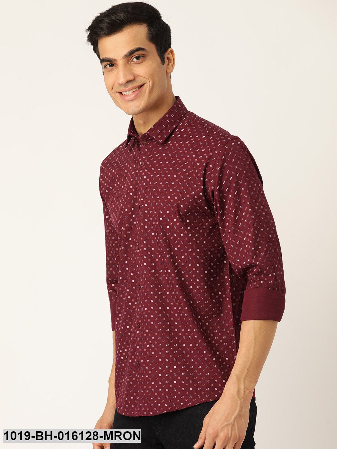 Men's Cotton Maroon & Multi Printed Casual Shirt