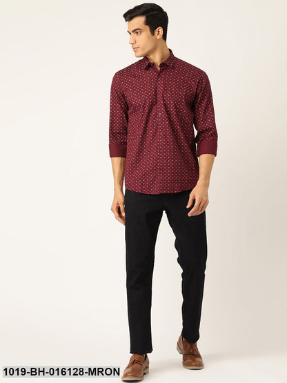 Men's Cotton Maroon & Multi Printed Casual Shirt