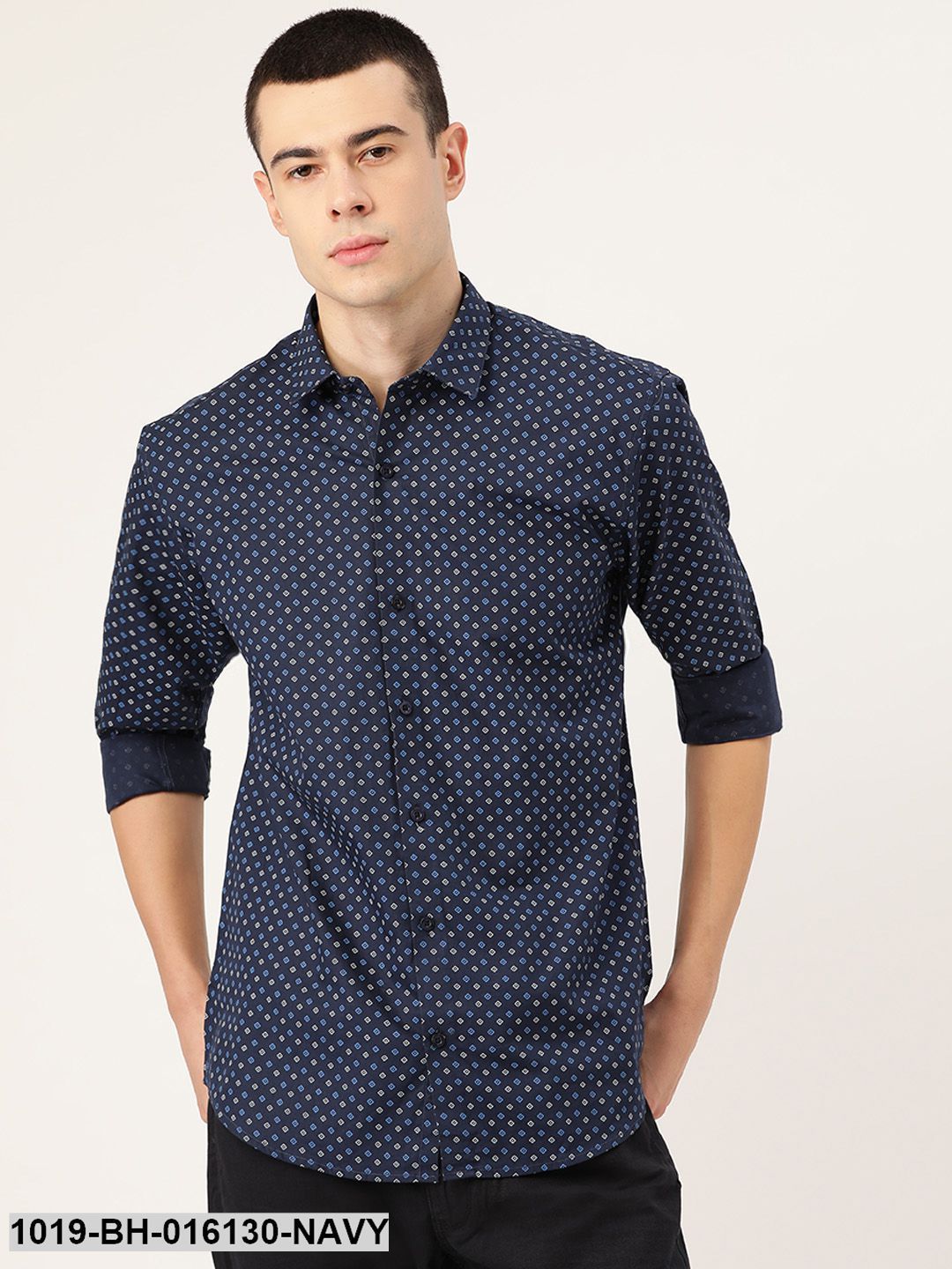 Men's Cotton Navy Blue & Multi Printed Casual Shirt