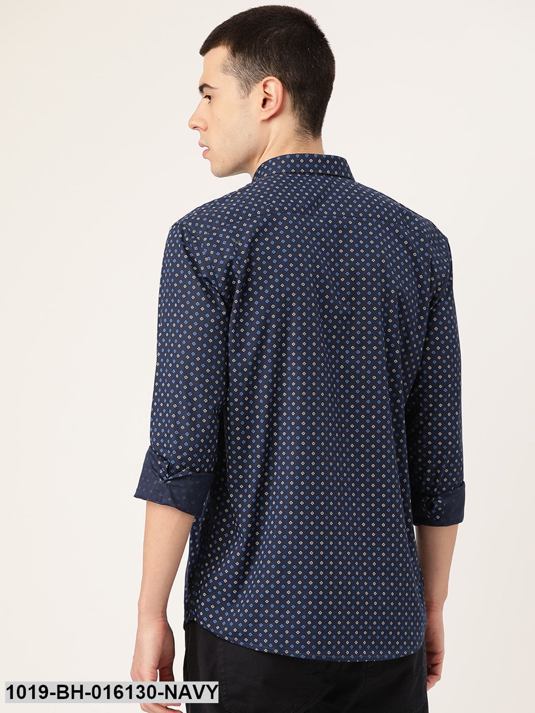 Men's Cotton Navy Blue & Multi Printed Casual Shirt