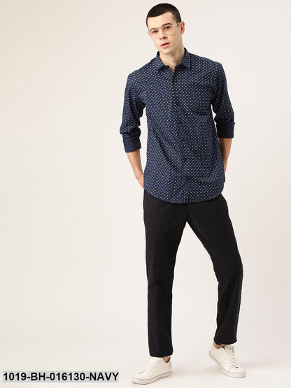 Men's Cotton Navy Blue & Multi Printed Casual Shirt