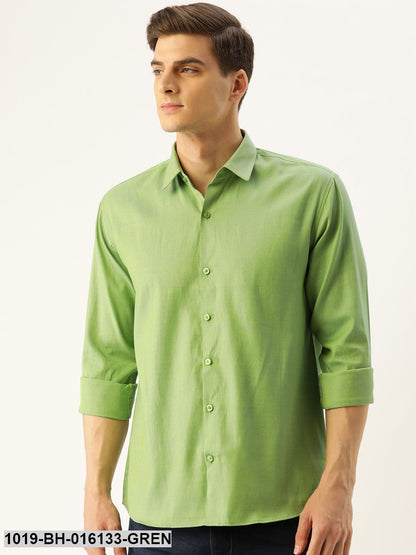 Men's Cotton Green Self Design Casual Shirt