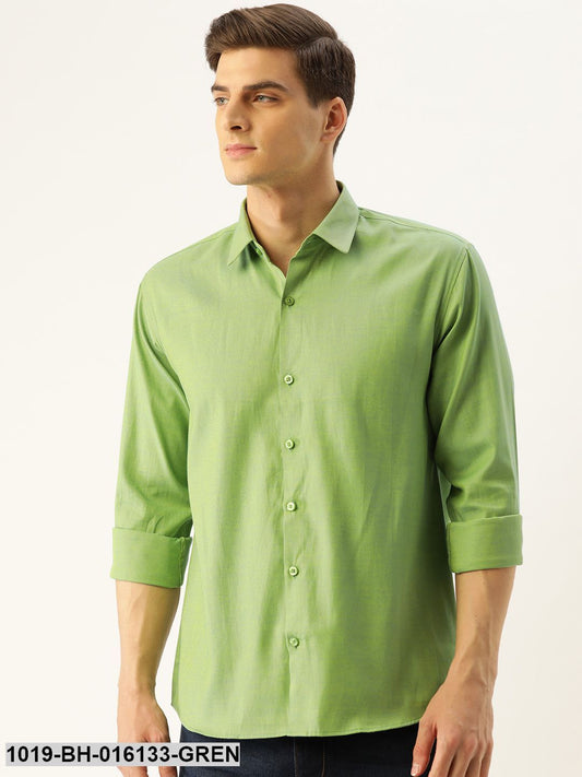 Men's Cotton Green Self Design Casual Shirt