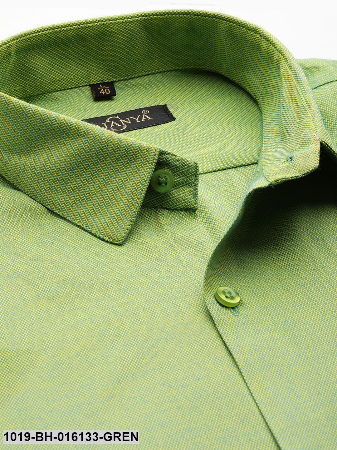 Men's Cotton Green Self Design Casual Shirt