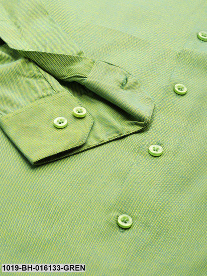 Men's Cotton Green Self Design Casual Shirt