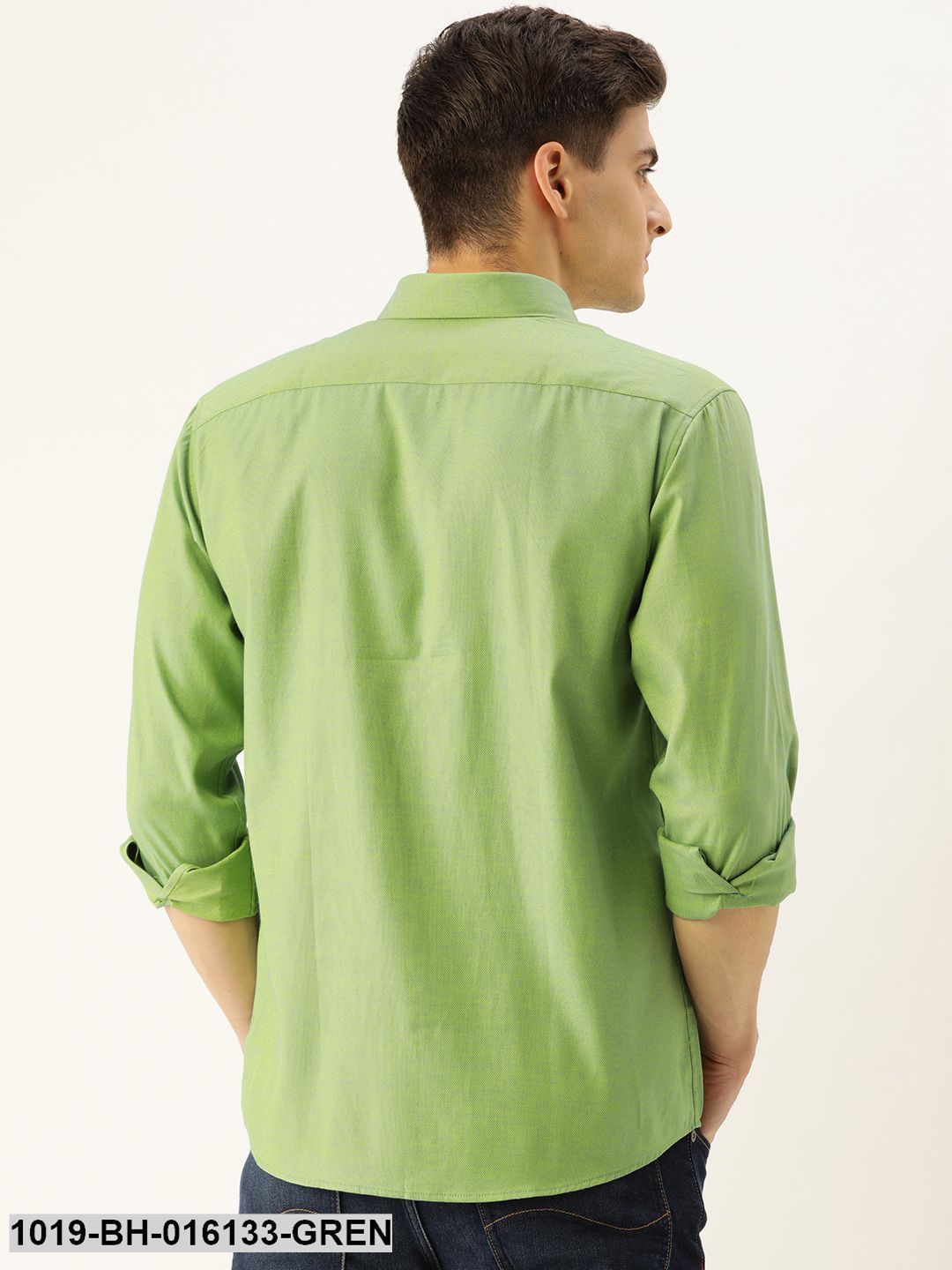 Men's Cotton Green Self Design Casual Shirt