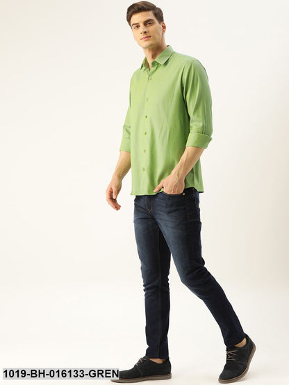 Men's Cotton Green Self Design Casual Shirt