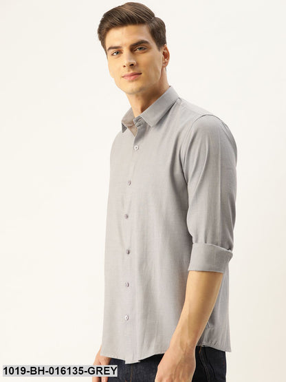 Men's Cotton Grey Self Design Casual Shirt