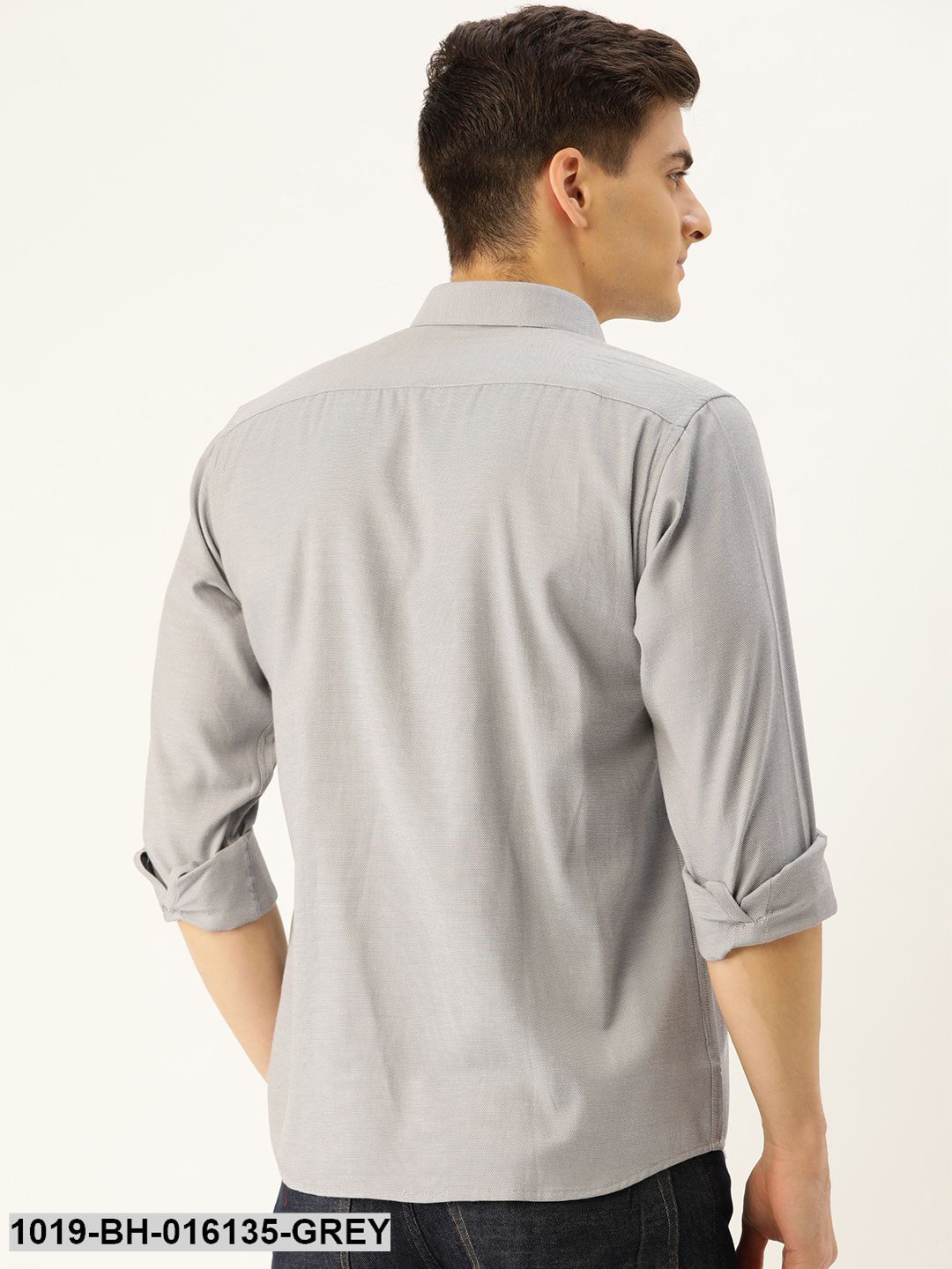 Men's Cotton Grey Self Design Casual Shirt