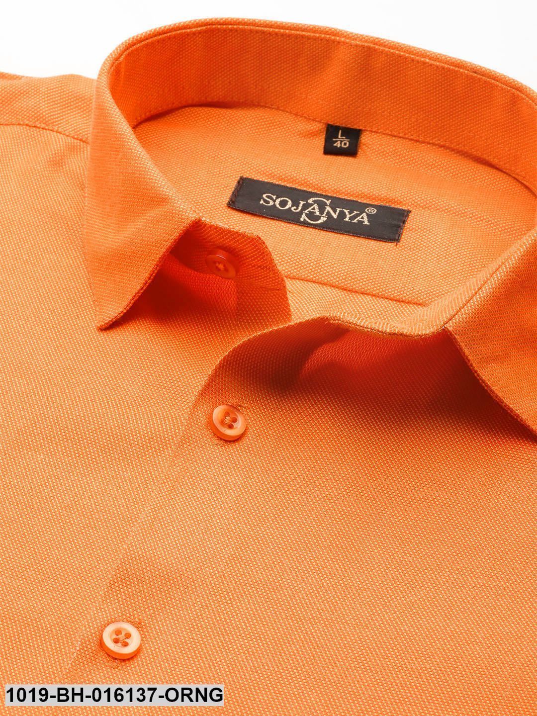 Men's Cotton Orange Self Design Casual Shirt