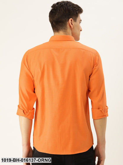 Men's Cotton Orange Self Design Casual Shirt