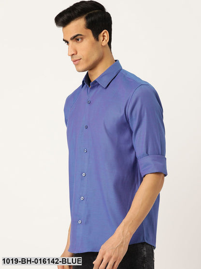 Men's Cotton Blue Self Design Casual Shirt