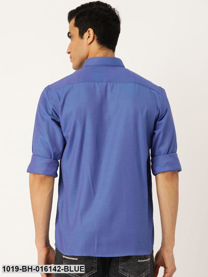 Men's Cotton Blue Self Design Casual Shirt