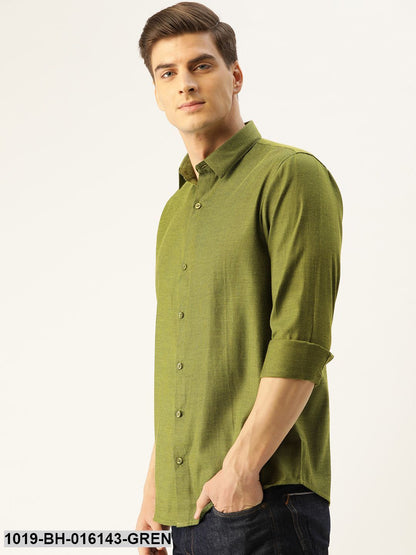 Men's Cotton Moss Green Self Design Casual Shirt