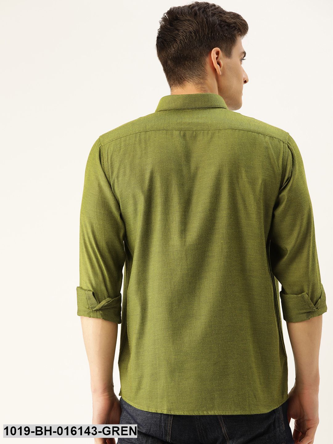 Men's Cotton Moss Green Self Design Casual Shirt