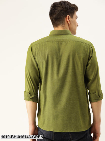 Men's Cotton Moss Green Self Design Casual Shirt