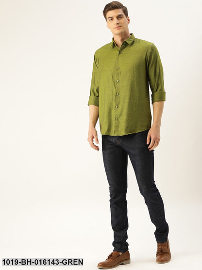 Men's Cotton Moss Green Self Design Casual Shirt