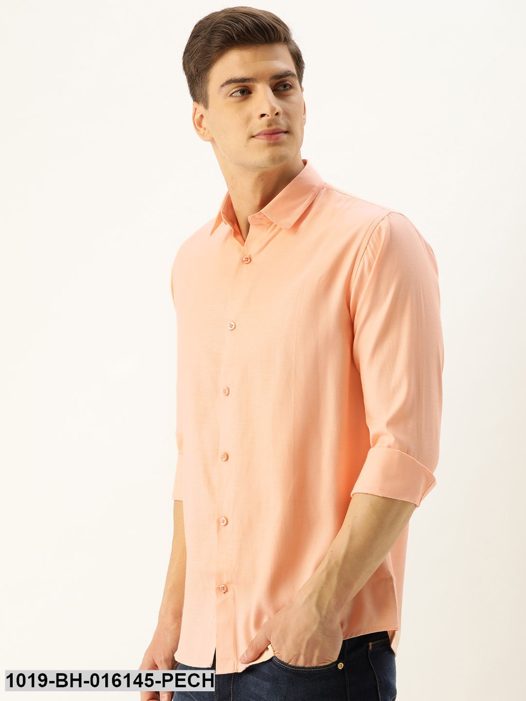 Men's Cotton Peach Self Design Casual Shirt