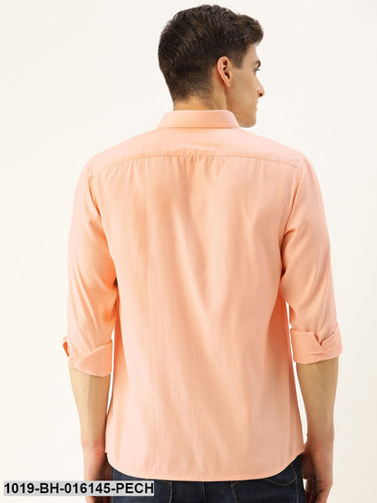 Men's Cotton Peach Self Design Casual Shirt