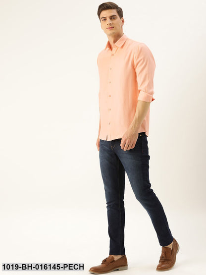 Men's Cotton Peach Self Design Casual Shirt