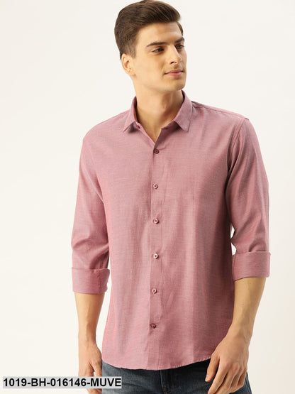 Men's Cotton Mauve Self Design Casual Shirt