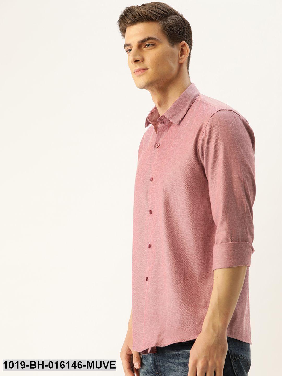 Men's Cotton Mauve Self Design Casual Shirt