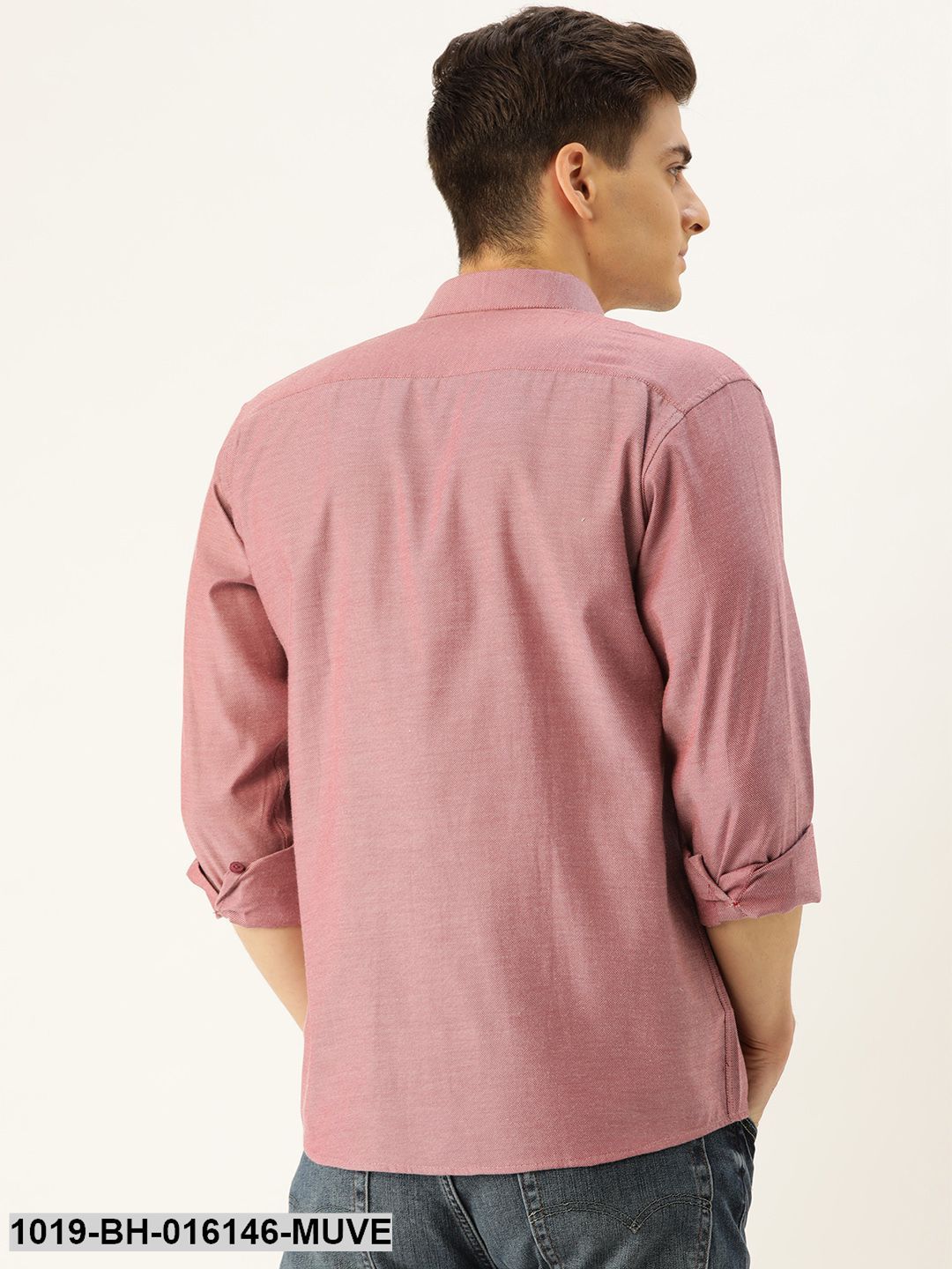 Men's Cotton Mauve Self Design Casual Shirt