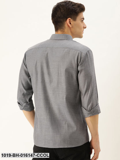 Men's Cotton Charcoal Grey Self Design Casual Shirt