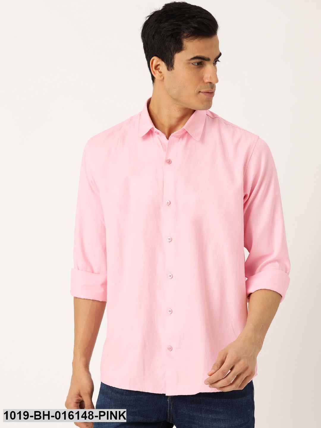 Men's Cotton Pink Self Design Casual Shirt