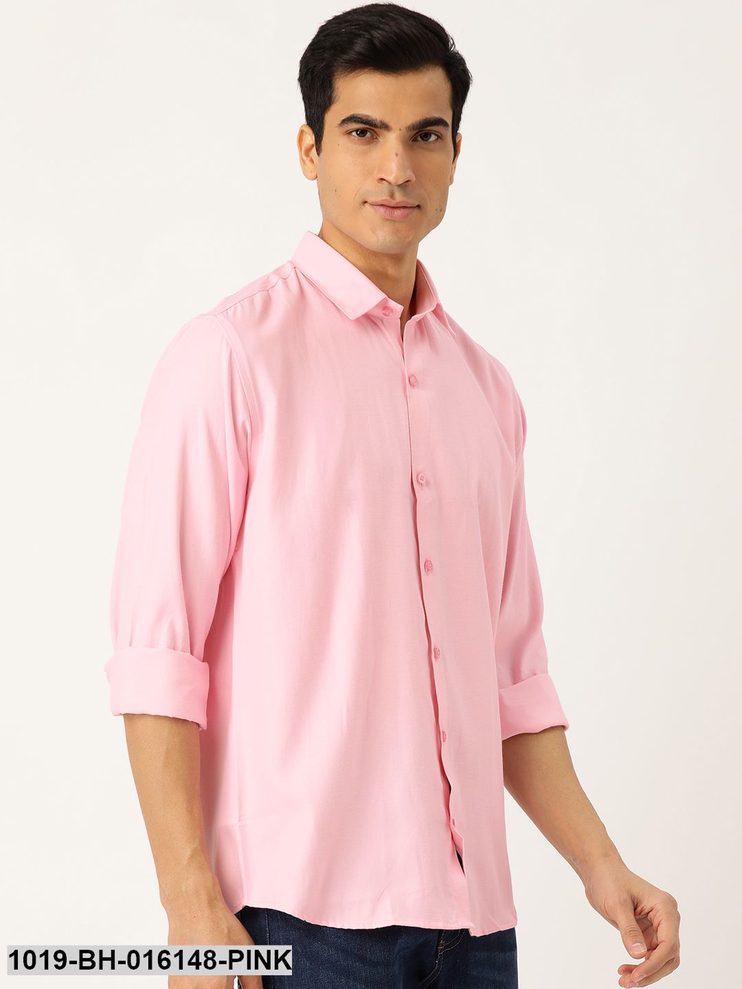 Men's Cotton Pink Self Design Casual Shirt